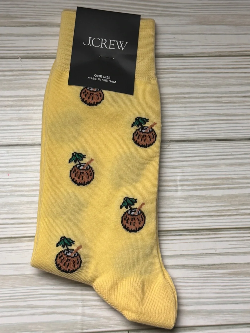 J. Crew Yellow and Brown Coconut Print Crew Socks Size OSA NWT